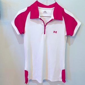 Under Armour Polo - 1/4 Zip - White & Hot Pink - Size XS - Like New